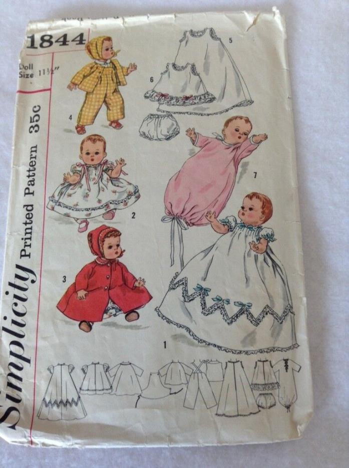 Vintage Simplicity Sewing Pattern #1844 Wardrobe for Betsy Wetsy & Tiny Tears