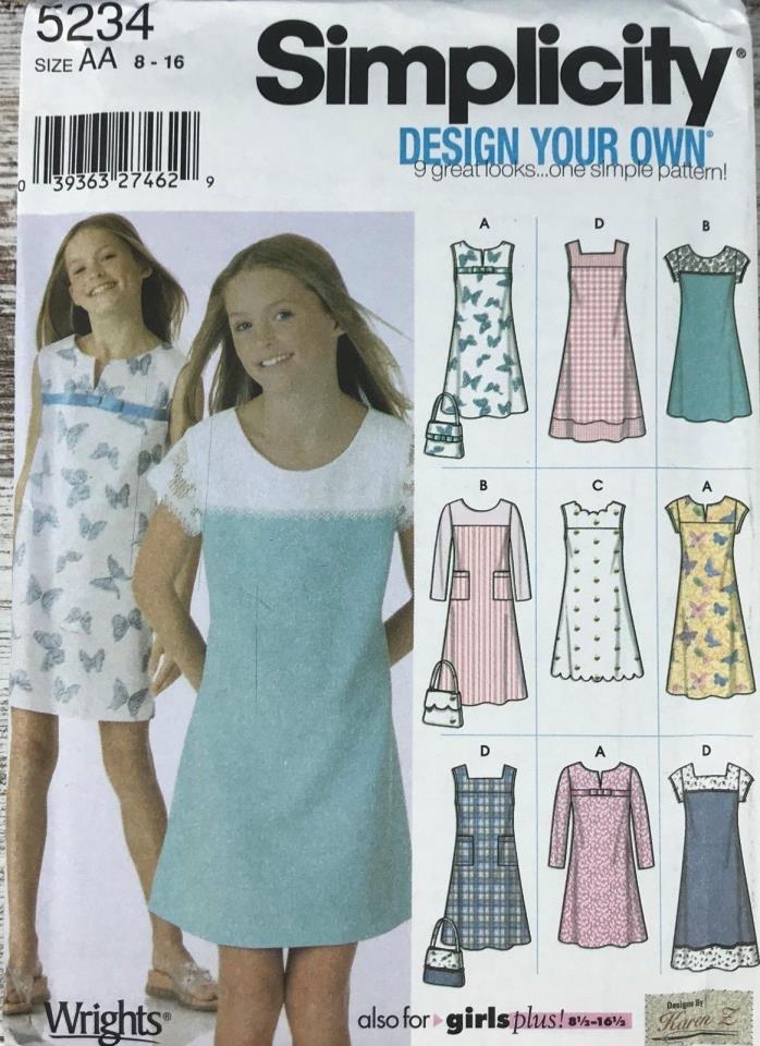 Simplicity Pattern 5234 Jumper & Dresses Design Your Own Series Girls 8-16