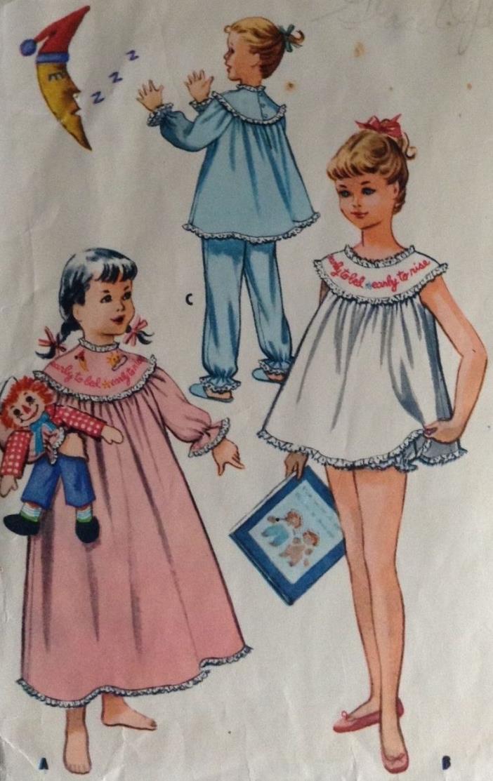 Vintage Sewing Pattern McCall's #2189 Girls' Nightgown Pagamas & Shortie Sz 8