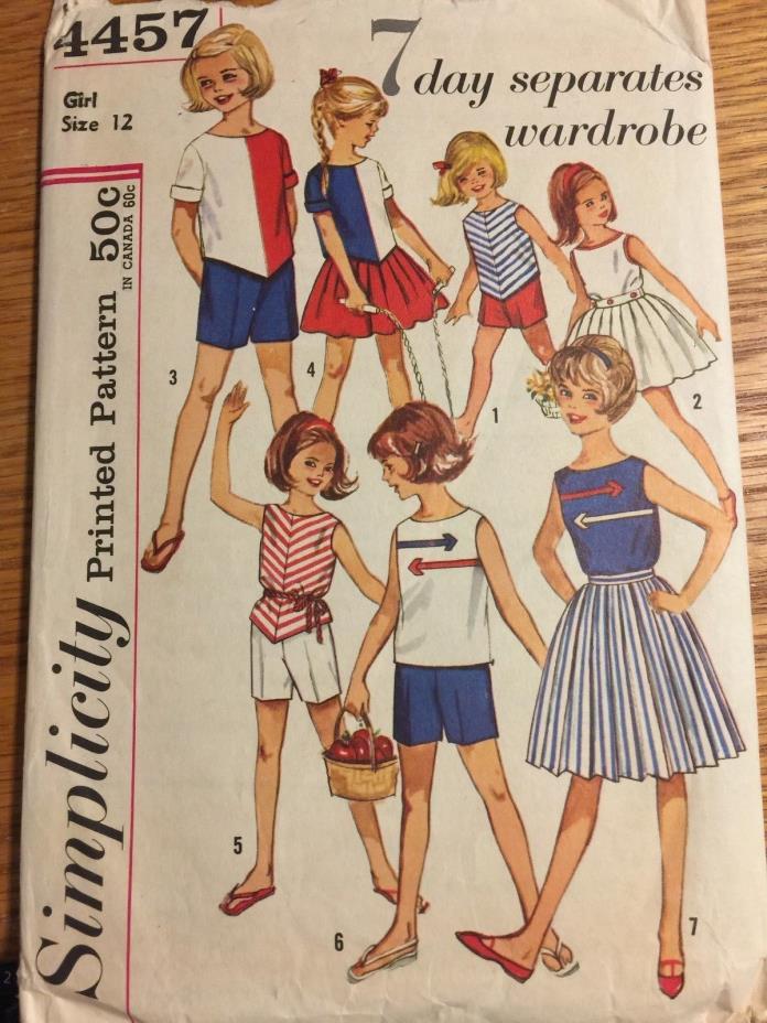 Vintage Simplicity Pattern Girls Size 12 #4457, Dress, Shorts, summer clothes