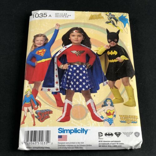 Simplicity Costume Sewing Pattern #1035 Childs Batgirl Super Girl Wonder Woman