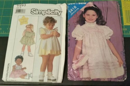 See&Sew 5418 Simplicity 8993 Litt Girls Sz 2-4 Uncut dress vintage 1980's