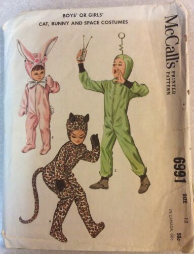 McCalls Child’s Halloween Costume Pattern CAT BUNNY SPACESUIT 6991 Size 12, Cut