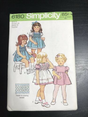 SImplicity 6180 Girls Dress And Smocked Pinafore Pattern SIZE 4 Toddler A9