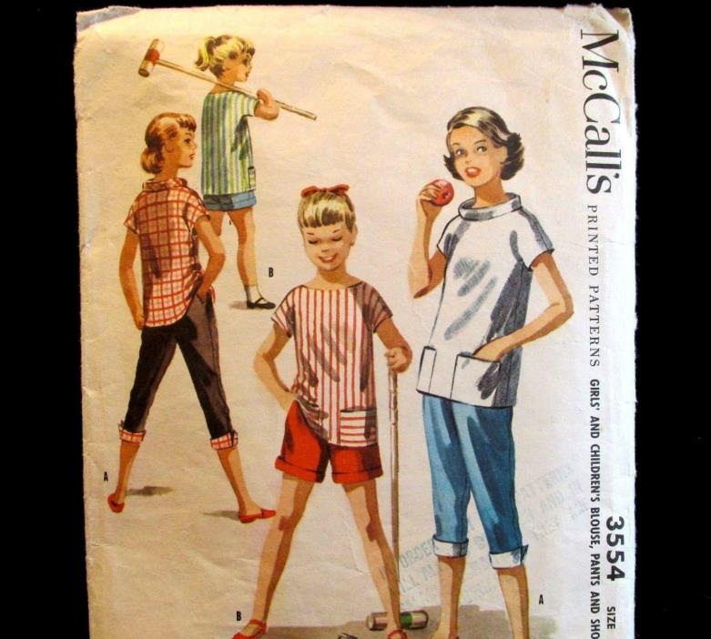 McCalls 3554 Pattern Girls Capris Shorts Shirt Blouse Size 10 MCM 1955 Vintage