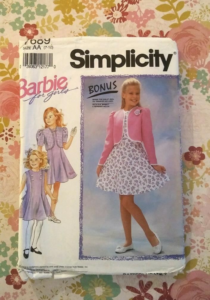 Girls Simplicity Sewing Pattern 7689 Dress & Jacket Size 7-10