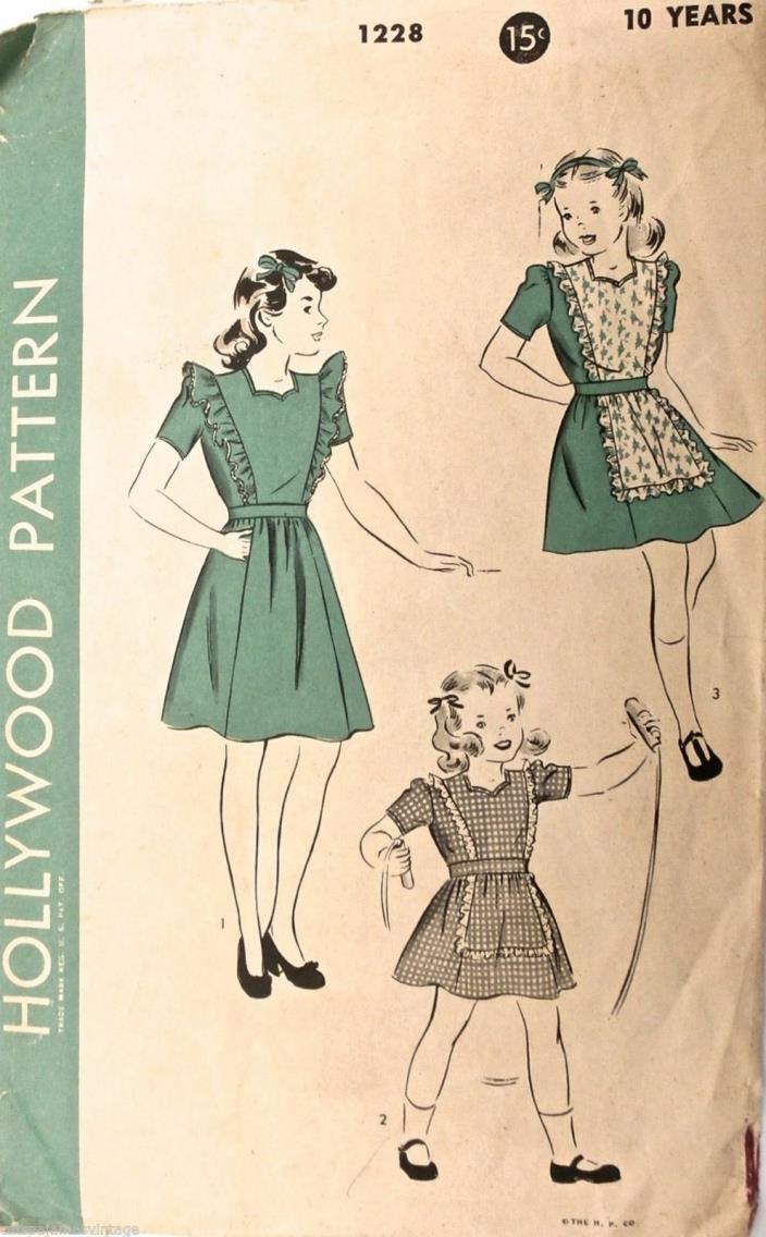 Vtg 1940s Sewing Pattern Hollywood #1228 Child's Dress 10 Years