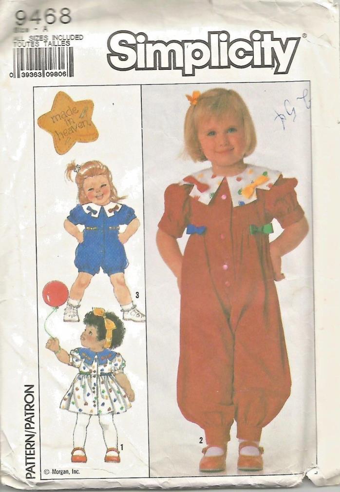 Uncut Simplicity Pattern -  Toddlers All Sizes  Dress, Romper & jumpsuit  1989