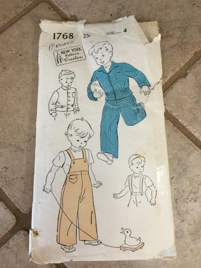 Vintage Child's Overall Suit New York Pattern #1768 Size 4 Rare