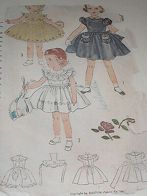 Vintage 50s Simplicity 4055 Adorable Girls Dress & Bonnet Pattern sz 3 Unct