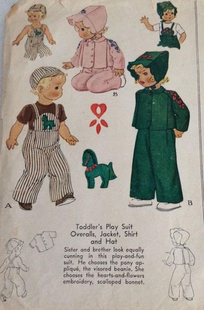 Vintage McCall EARLY Sewing Pattern #1139 w/Transfer Toddlers Play Suit.. Sz 1