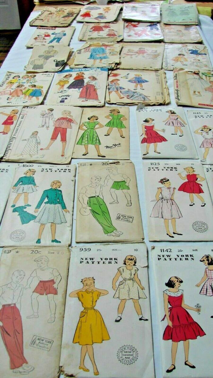 EARLY VINTAGE LOT 31 GIRLS BOYS CHILDRENS PATTERNS some NEW YORK, unopened