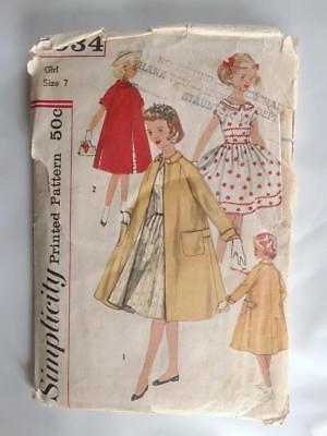 Vintage 1950s Simplicity #1934 Girls Full Dress Swing Coat Sz 7 Rick Rack Trim