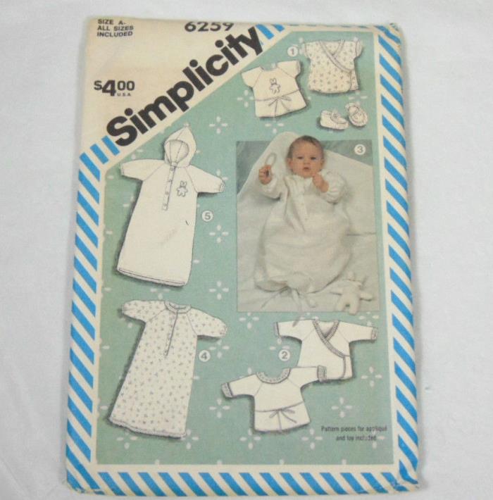 1983 Simplicity 6259 Size A Babies' Layette Sewing Pattern