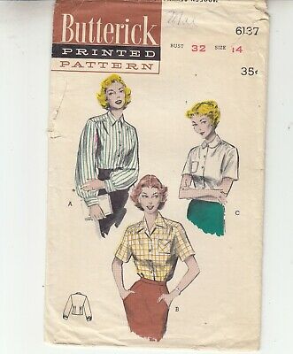 Butterick 6137 Misses Tailored Shirts Variations Sewing Pattern Size 14