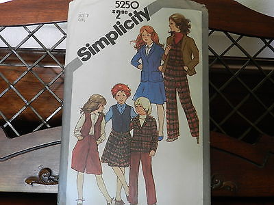 Simplicity Pattern #5250 Girl's Skirt,Culottes, Pants, Vest & Jacket   Size 7