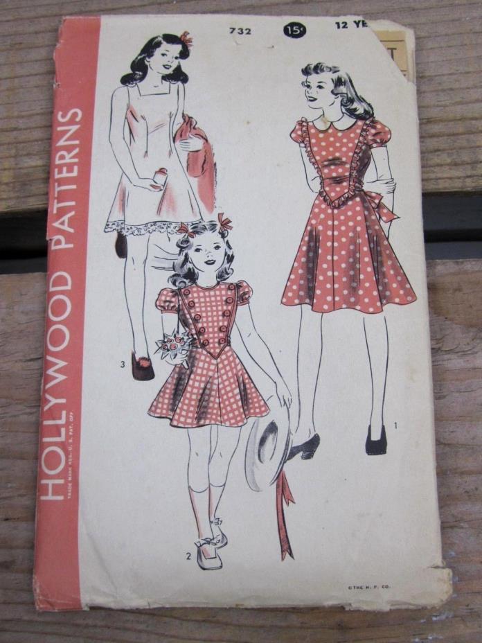 Vintage 40's HollyWood 732 ~ Girls Size 12 ~ Sewing Pattern