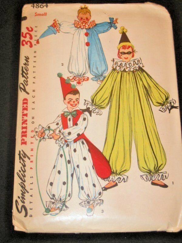 Vintage Simplicity Pattern 1950s Child's Clown Costume Size Small