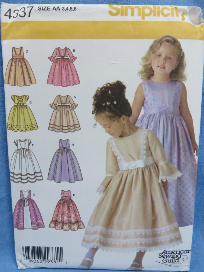 Simplicity 4337 AA 3-6 Childs Special Occasion Dress Uncut