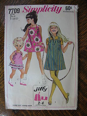 Vintage Jiffy 7709 Sewing Pattern Girls Child Dress Jumper Simplicity Sz 4 Uncut