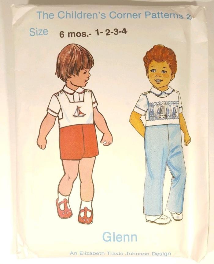 Vtg Childrens Corner Sewing Pattern Glenn sz 6 mon-4 y Boy Romper Overalls Uncut