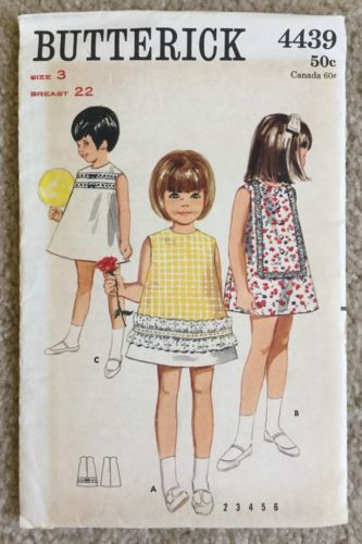 VIntage '60s Butterick Child's A Line Dress Trim Detail Cut Sewing Pattern 4439