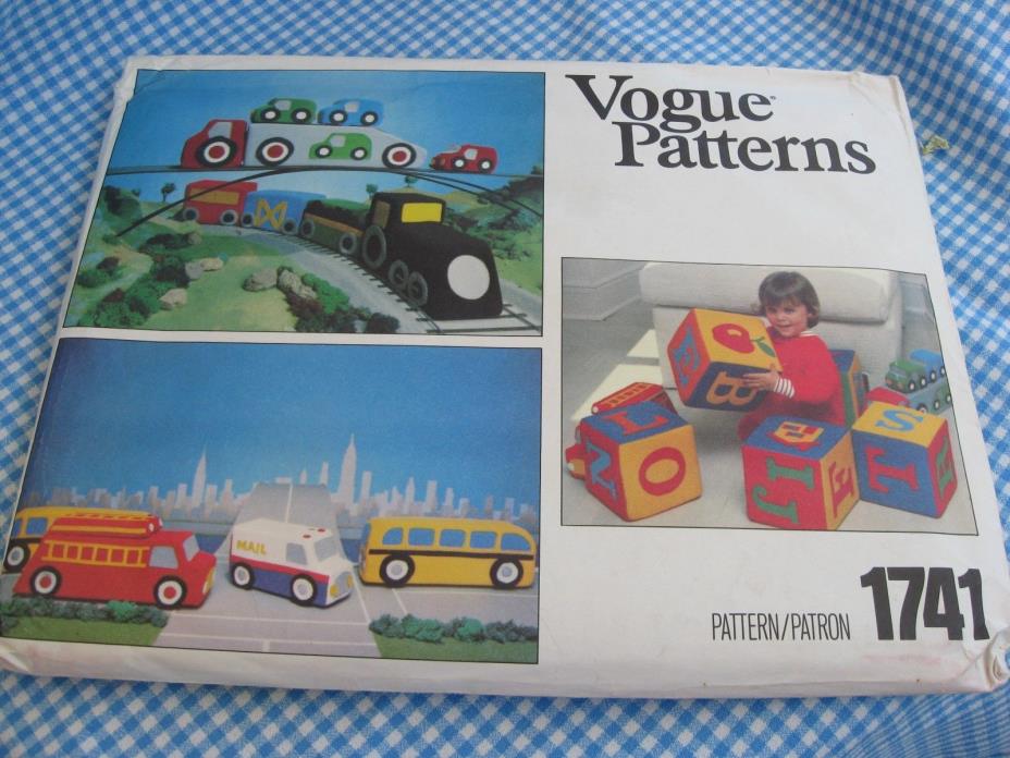 Un cut VOGUE patterns #1741 Toys with applique transfers, Trains, Cars, Blocks