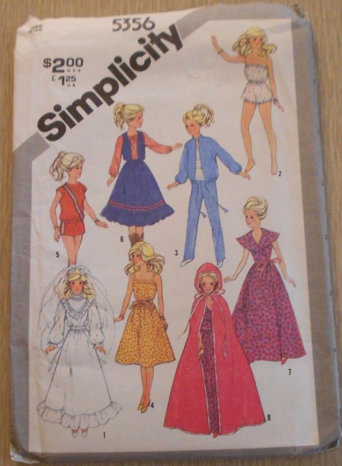 Vintage Simplicity Pattern #5356, Barbie Doll Wardrobe 11 1/2