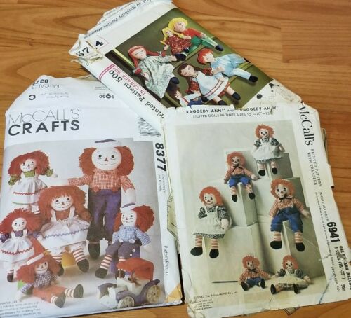 Vintage sewing patterns Raggedy Ann Andy McCall's 8377 6941 Simplicity 5714 Doll