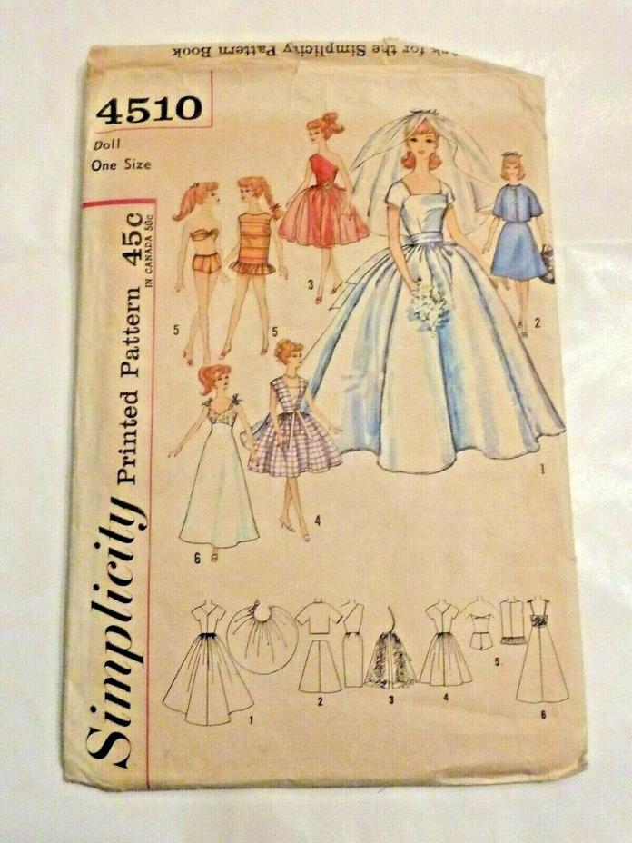 1960’s Vintage Barbie Doll Bride Simplicity Sewing Pattern #4510 UNCUT (C9 64)
