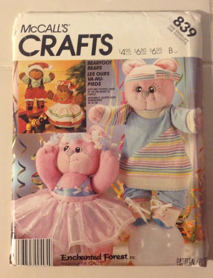 McCall's Crafts 839 Bearfoot Teddy Bear & Clothes Pattern