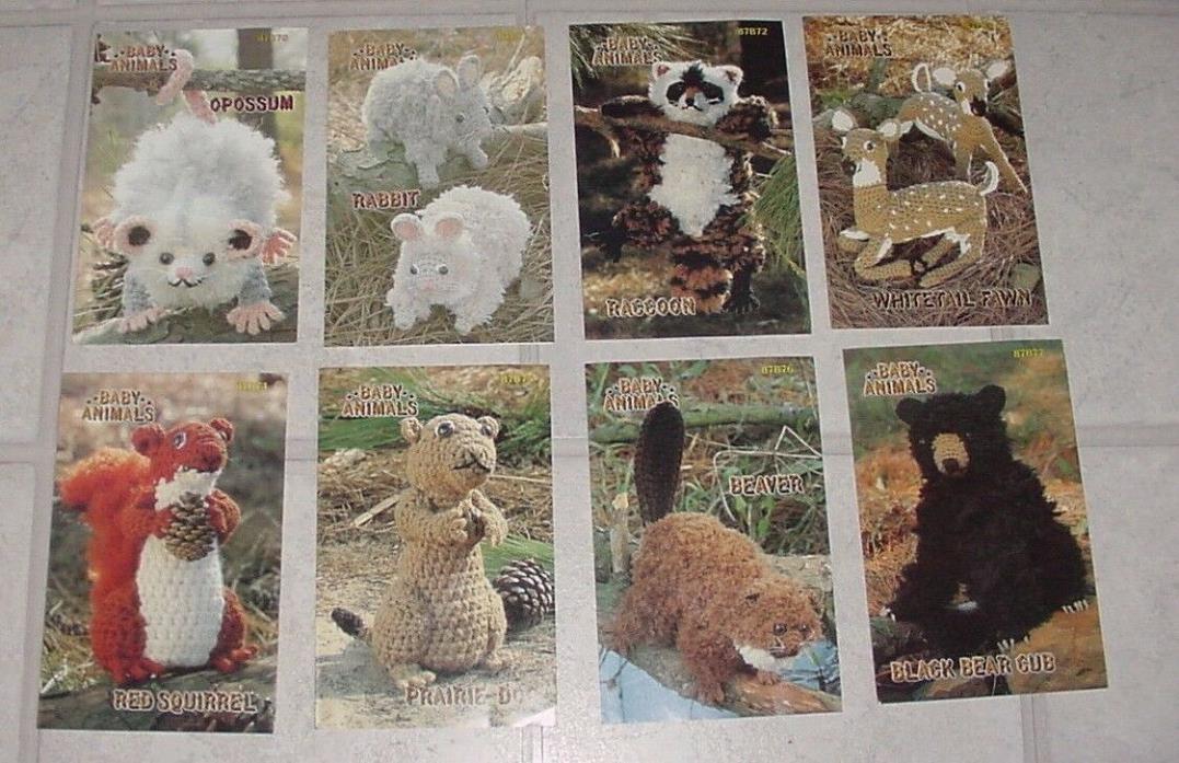 Rare 1984 Complete Set 8 Annie's Attic Baby Animals Crochet Patterns OOP Fawn +