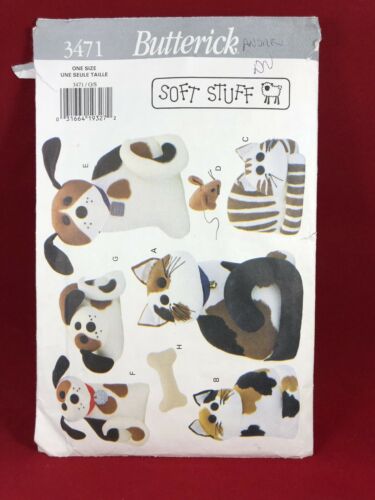 Butterick 3471 UNCUT Stuffed Cat Dog Mouse Bone Sewing Pattern Soft Stuff