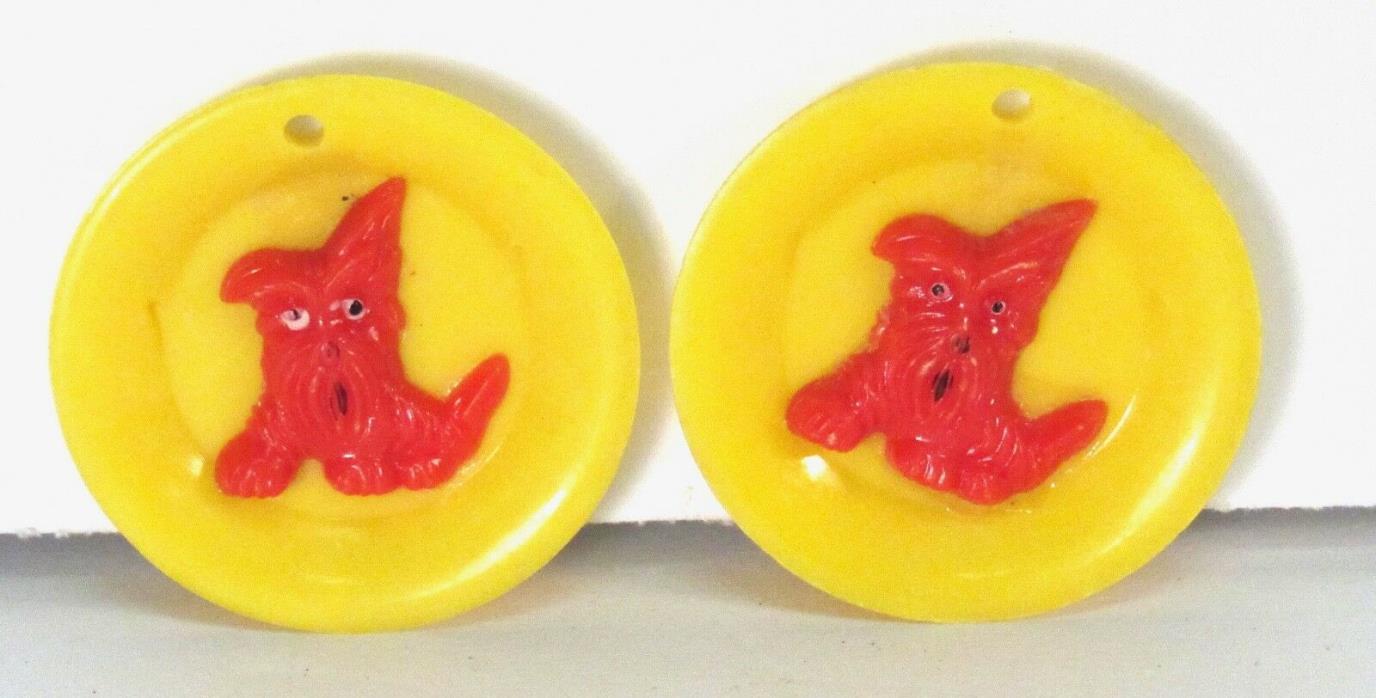 VINTAGE SCOTTIE SCOTTY DOG EARINGS KEYCHAIN FOB TOY PLASTIC OLD