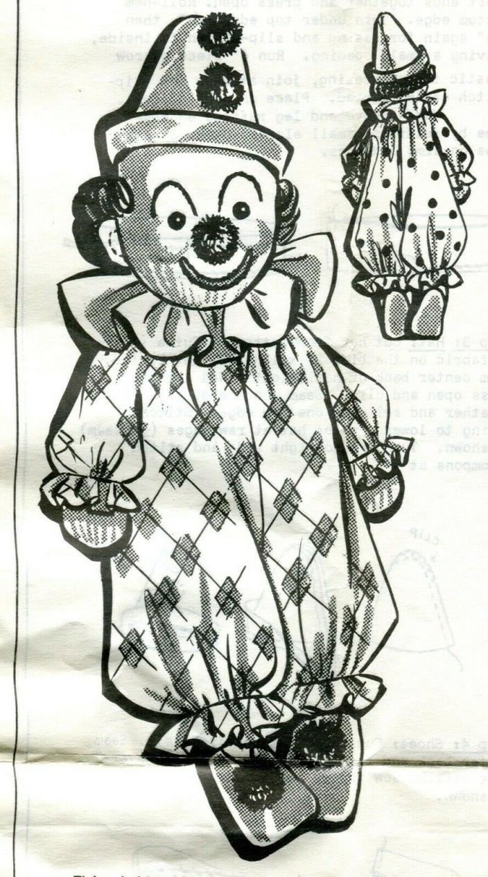 vtg pattern child's stuffed clown sock doll -size 12 stocking