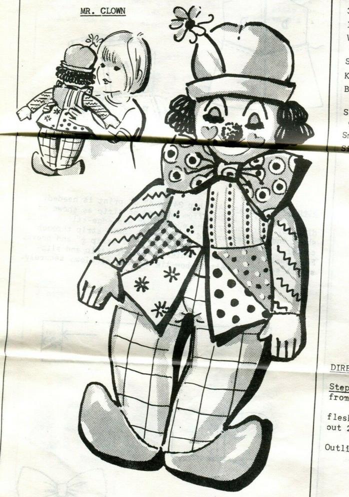 vtg pattern child's stuffed Mr. Clown- 20