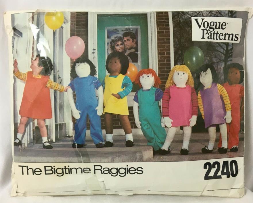 Vtg Vogue Bigtime Raggies Sewing Pattern 2240 Toddler Lifesize Doll and Clothes