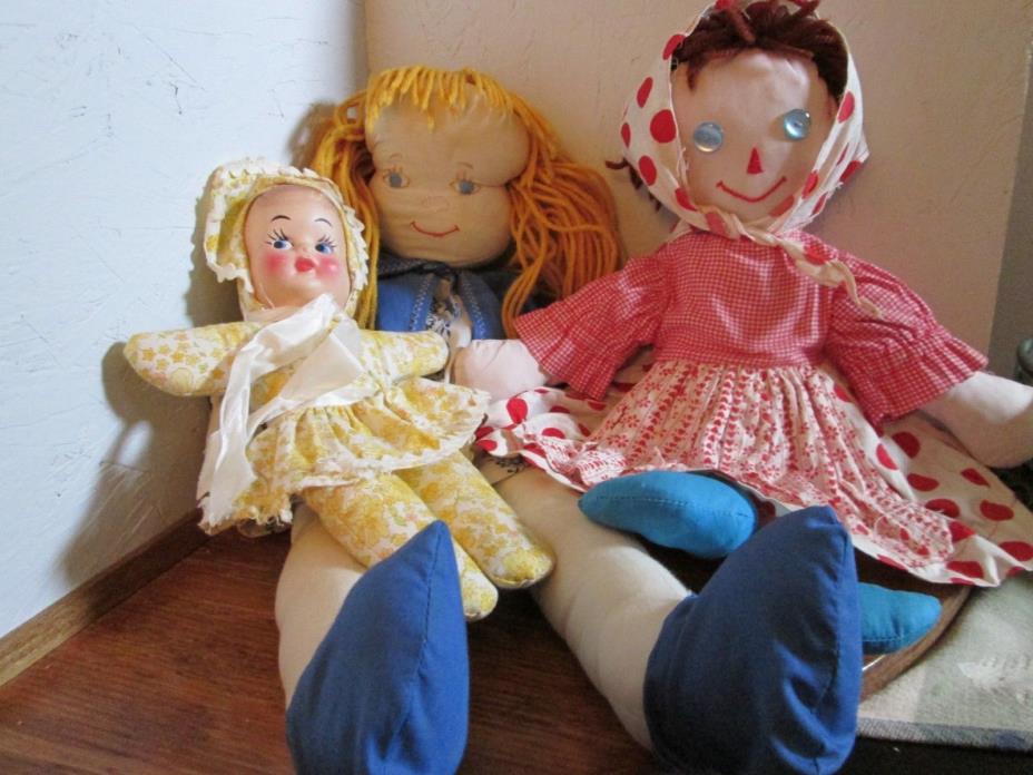 Vintage Rag Doll Lot of 3~ Varied Sizes