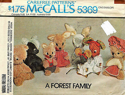 1970's VTG McCall's Forest Family Wolf,Mouse,Rabbit,Skunk  Pattern 5369 UNCUT