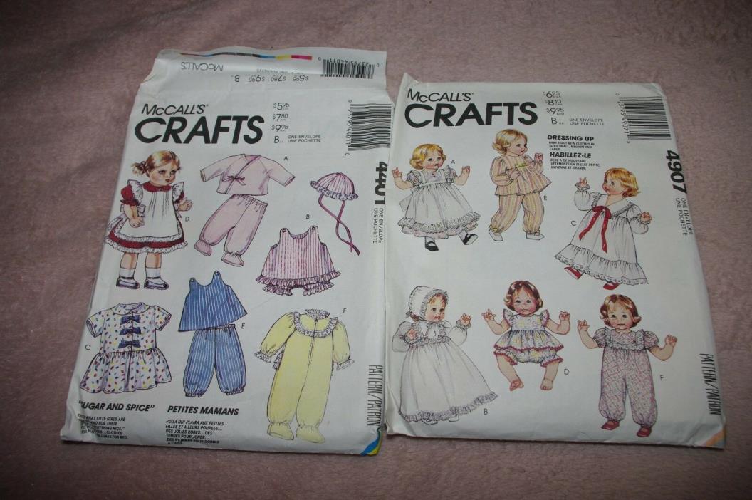 2  Vintage McCALLS CRAFTS SEWING Pattern Doll Clothes Fits 12 - 22