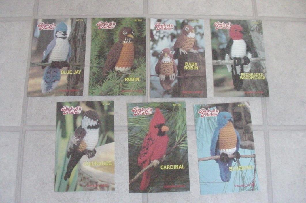 Rare Set of 7 Annie's Attic 1983 Birds of Feather crochet patterns Robin Blue +