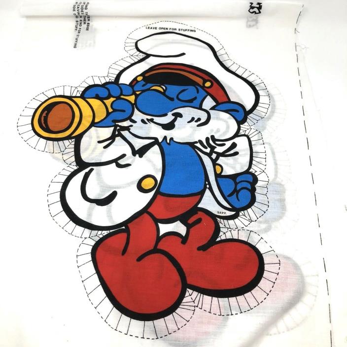 Vintage Papa Captain Sailor Smurf Pillow Pattern Doll Sew Fabric Panel Uncut
