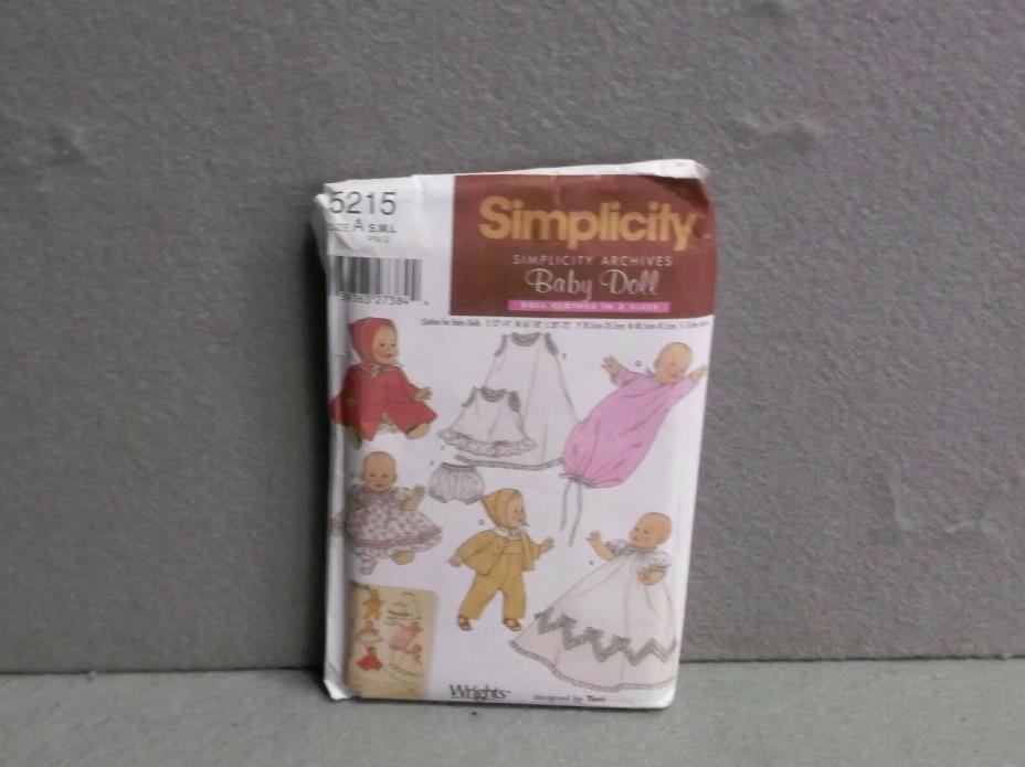 SIMPLICITY ARCHIVES BABY DOLL PATTERN 5215 UNCUT 2000s Doll Clothes 3 Sizes