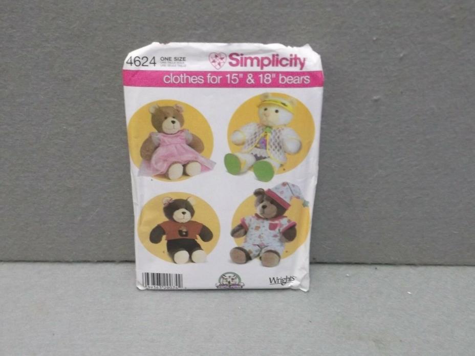 SIMPLICITY BEAR CLOTHES PATTERN 4624 UNCUT Bear Length 15