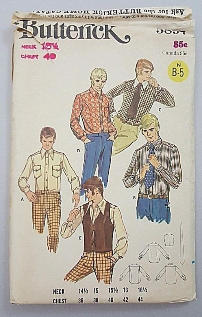 Vintage Butterrick Pattern 5897 Mens Shirt, Vest, and Tie