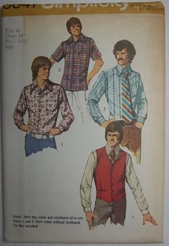 Mens Vest & Shirts #5047 Size 44 Simplicity Pattern Un-Cut 1972