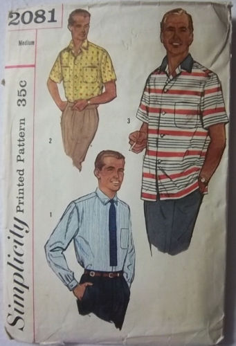 Mens Shirts #2081 Size 38-40 Simplicity Pattern 1957
