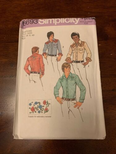UNCUT 1974 Simplicity Men's western style shirt pattern 6693 38/40 chest