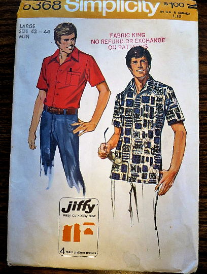 1974 Men's Shirts Sewing Pattern - Large - Chest 42-44 Neck 16-16.5 - Simplicity