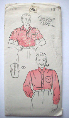 40's Button down shirt Men's pattern 1378 size 15 unused